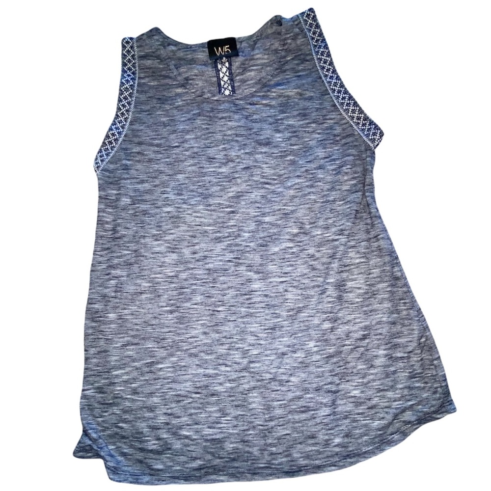 W5 Concepts Space-dyed Blue Embroidered Grosgrain Ribbon Top